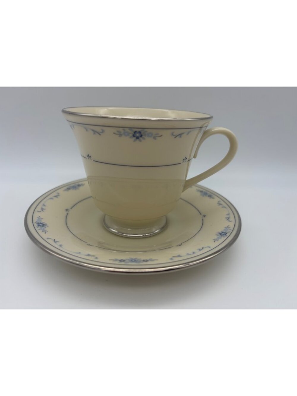 Lenox China Carolina Pattern Coffee Cup & Saucer Blue Flowers Vintage